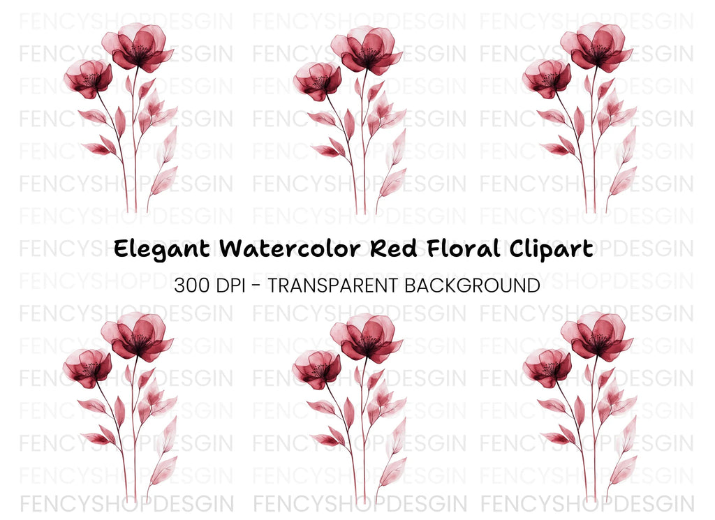 Red Flowers Clipart Bundle