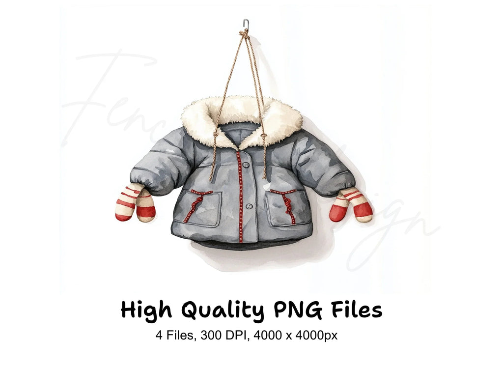 Children's Winter Coat and Mittens Clipart Bundle