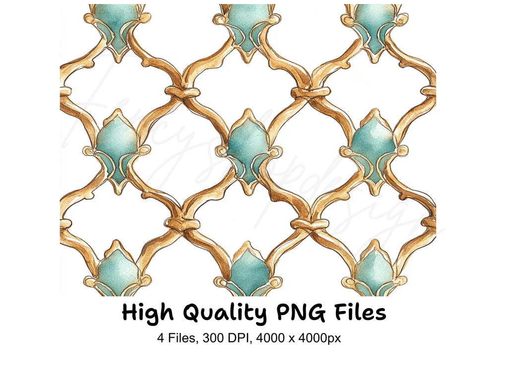 Ornate Gold Teal Decorative Patterns Clipart Bundle