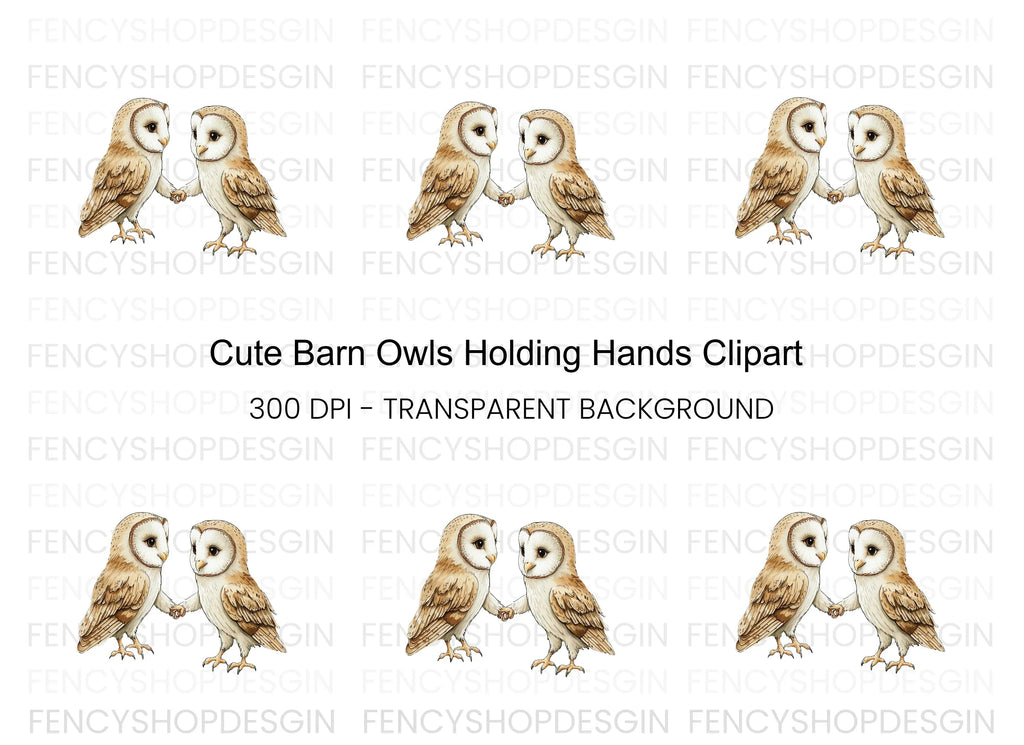 Cute Barn Owls Holding Hands Clipart Bundle
