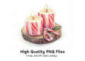 Candy Cane Christmas Candles Clipart Bundle