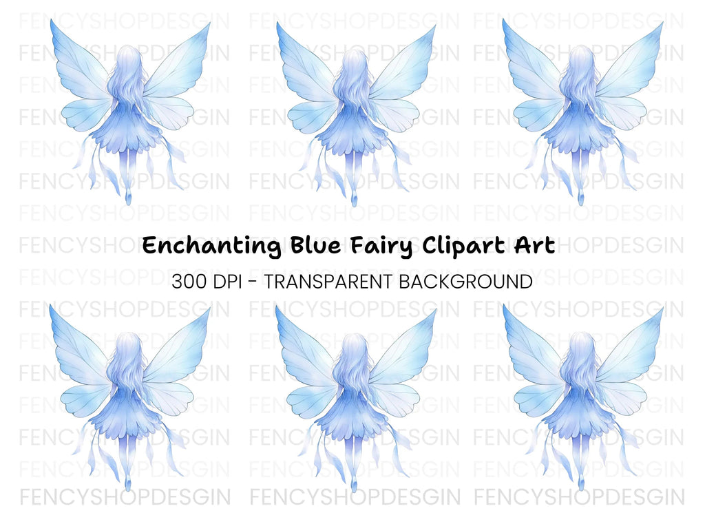 Enchanting Blue Fairy with Wings Clipart Bundle
