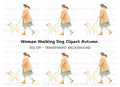 Woman Walking Dog Illustration Clipart Bundle