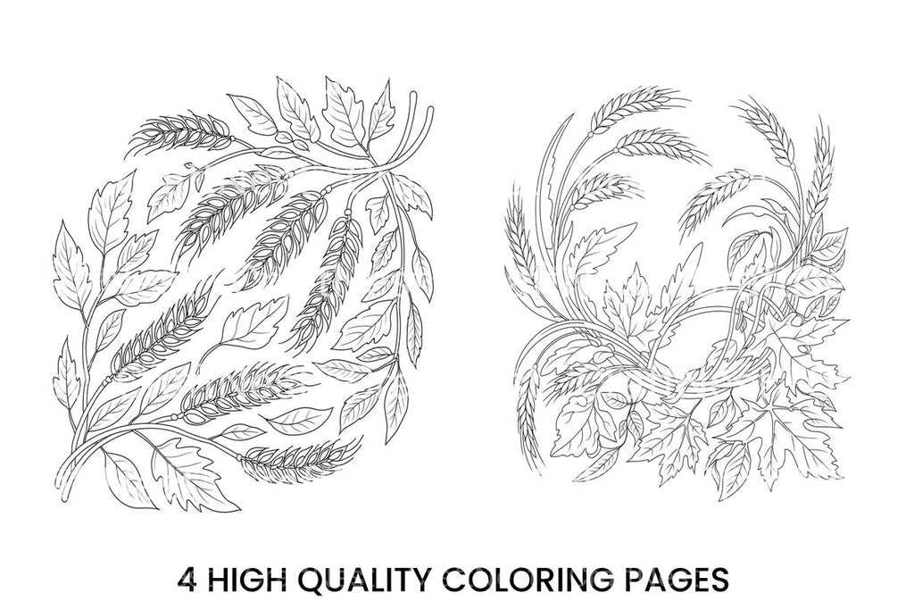 Autumn Harvest Wheat and Leaves Coloring Books