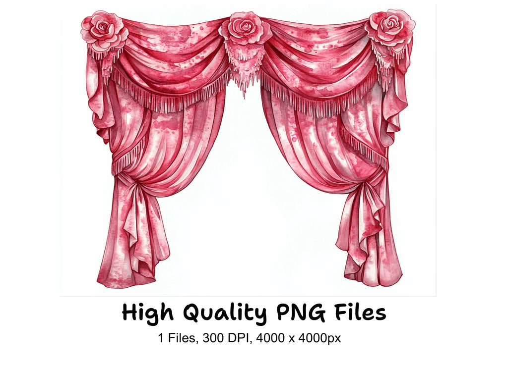 Pink Rose Draped Curtain Clipart Bundle