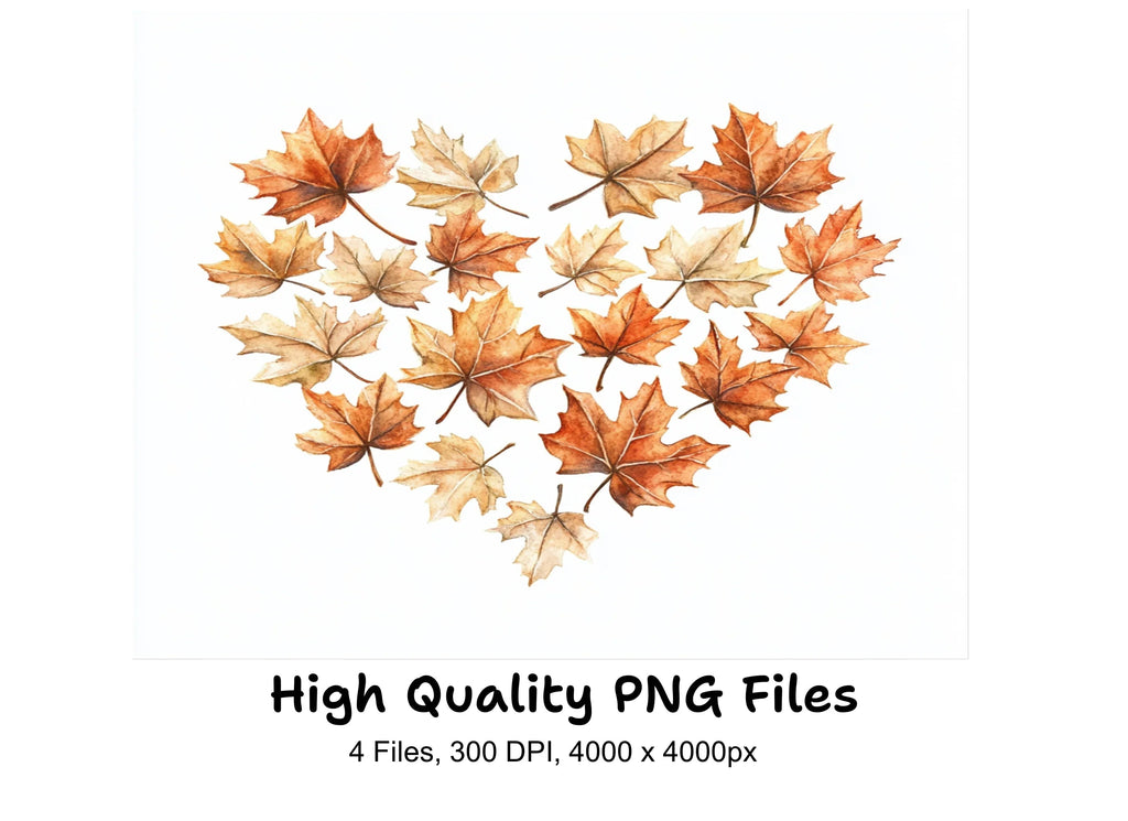 Autumn Maple Leaf Heart Clipart Bundle