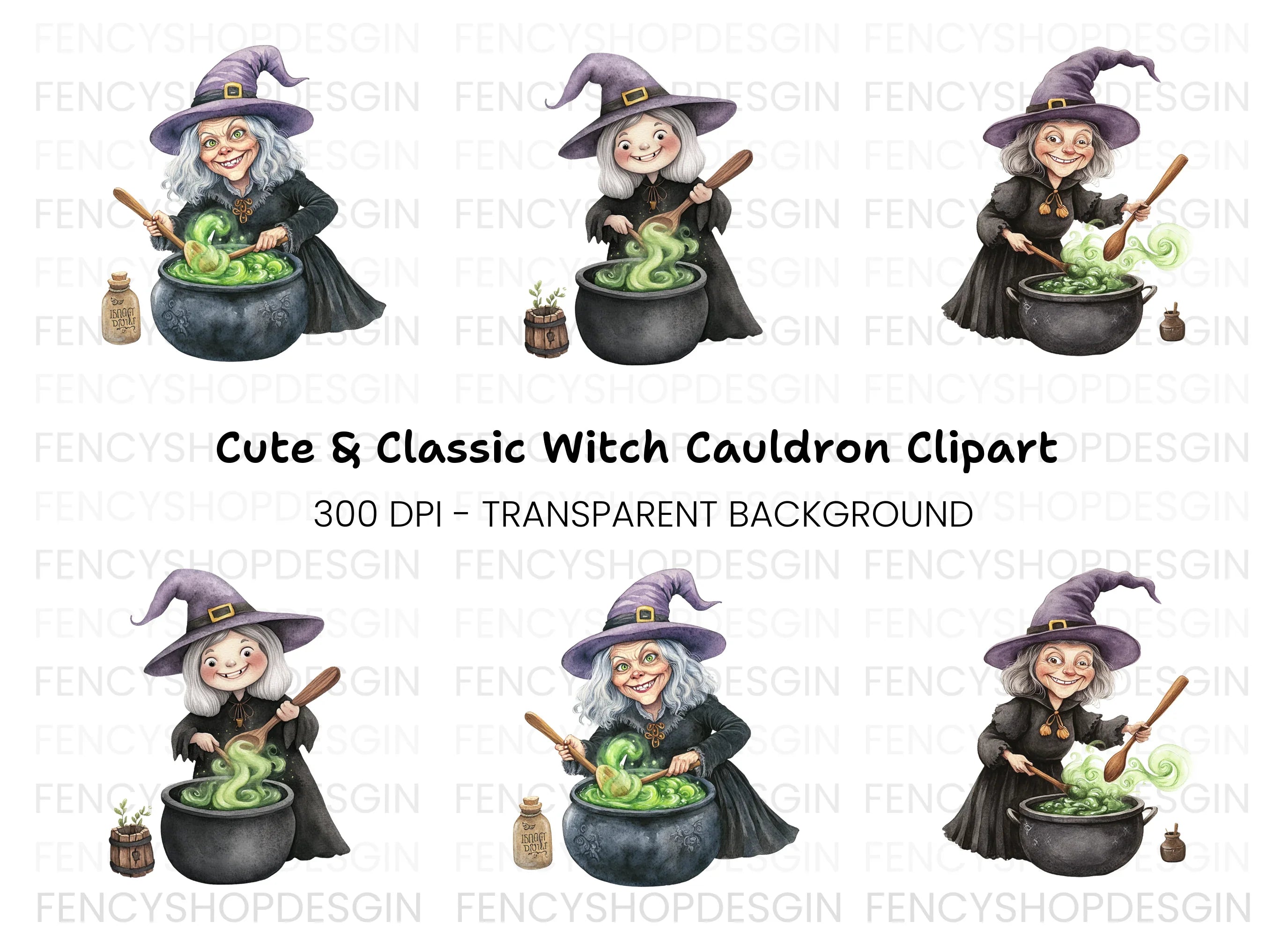 Witches Brewing Potions Clipart Bundle