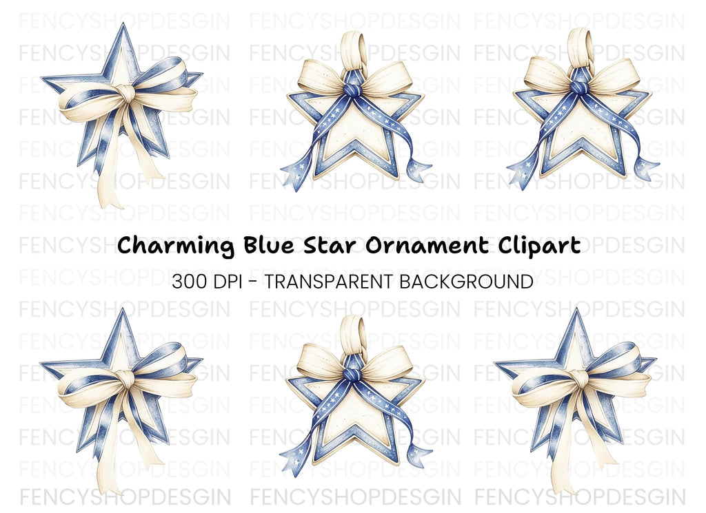 Decorative Star with Ribbon Clipart Bundle