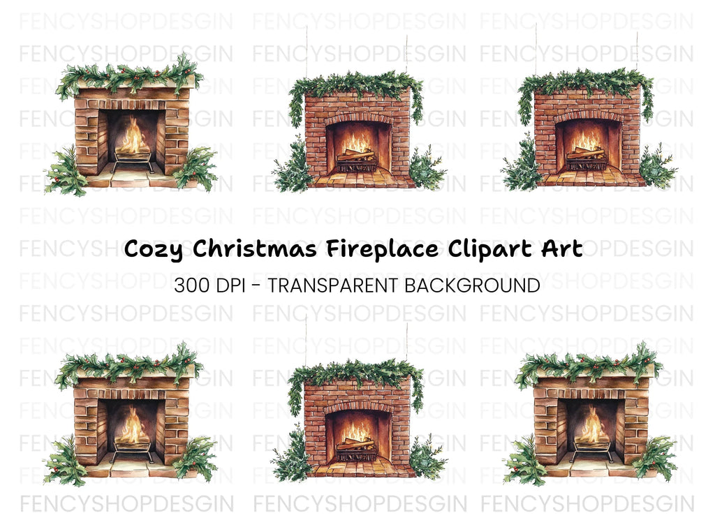 Cozy Christmas Fireplace Clipart Bundle