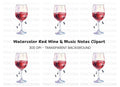 Red Wine Glass with Music Notes Clipart Bundle