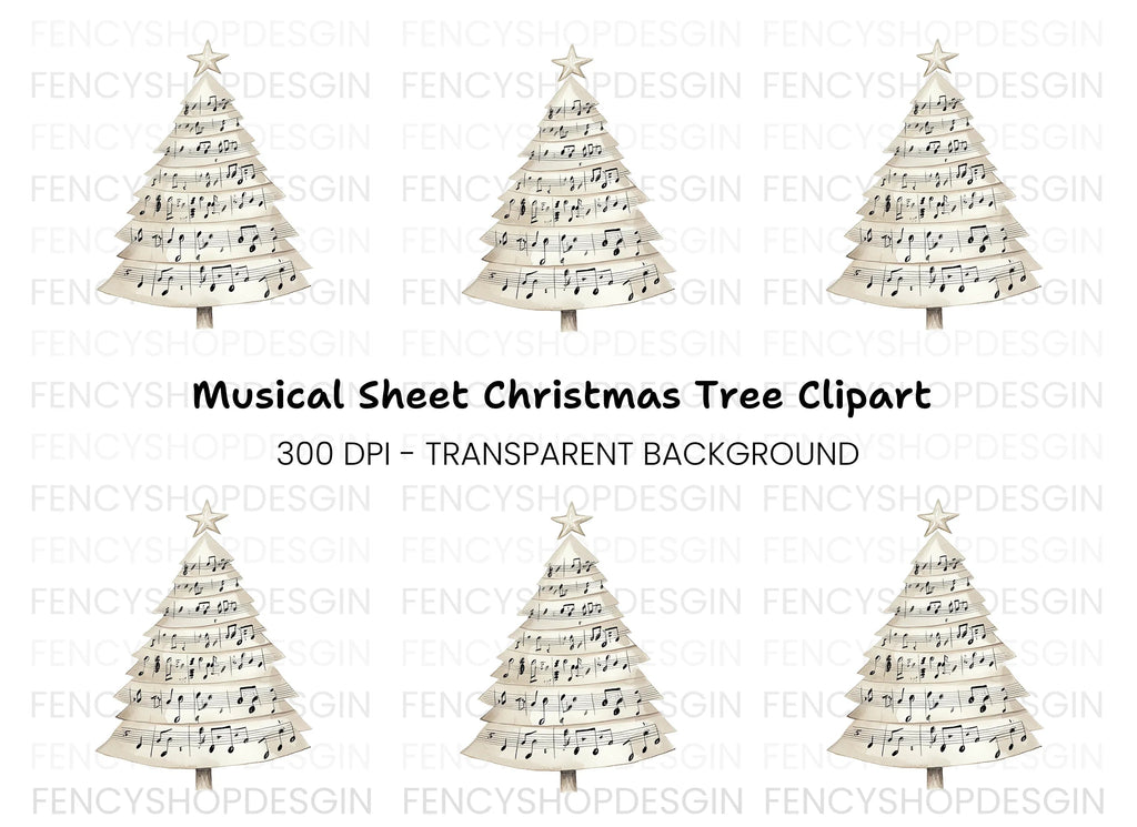 Christmas Tree Sheet Music Clipart Bundle