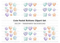 Assorted Pastel Heart and Star Buttons Clipart Bundle