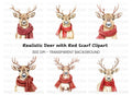 Festive Reindeer with Red Scarves Clipart Bundle