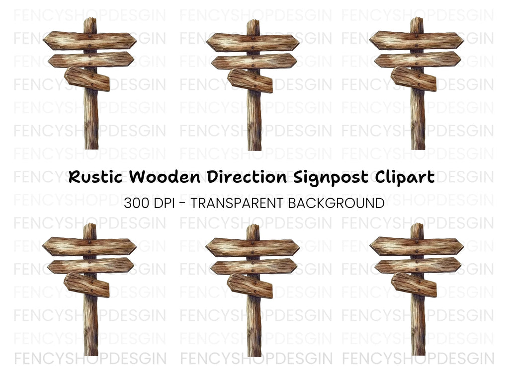 Rustic Wooden Signpost Clipart Bundle