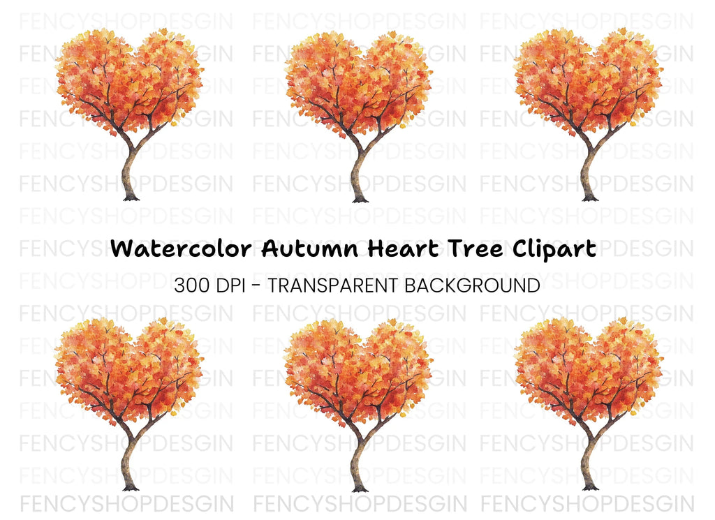 Heart Shaped Autumn Tree Clipart Bundle