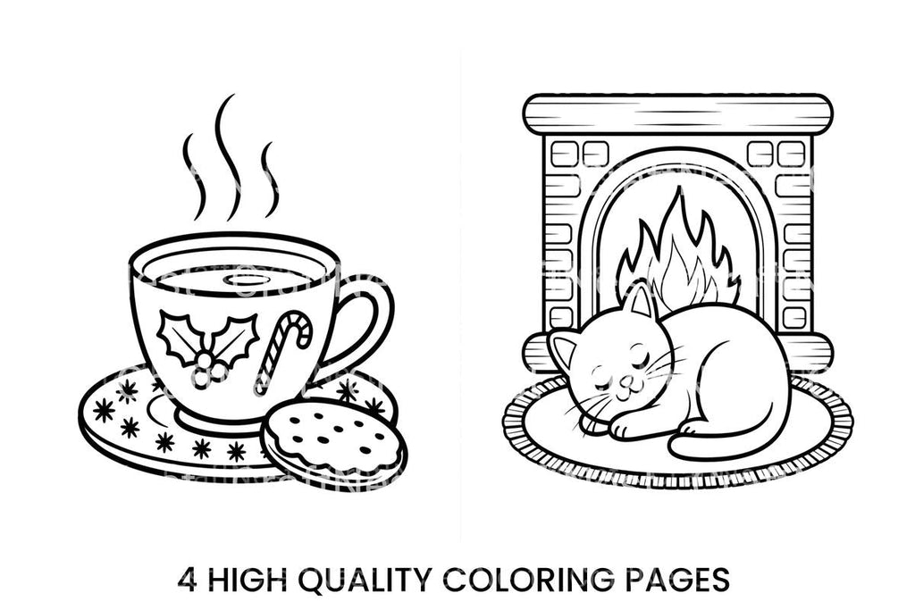 Cozy Christmas Fireplace Cat Coloring Books