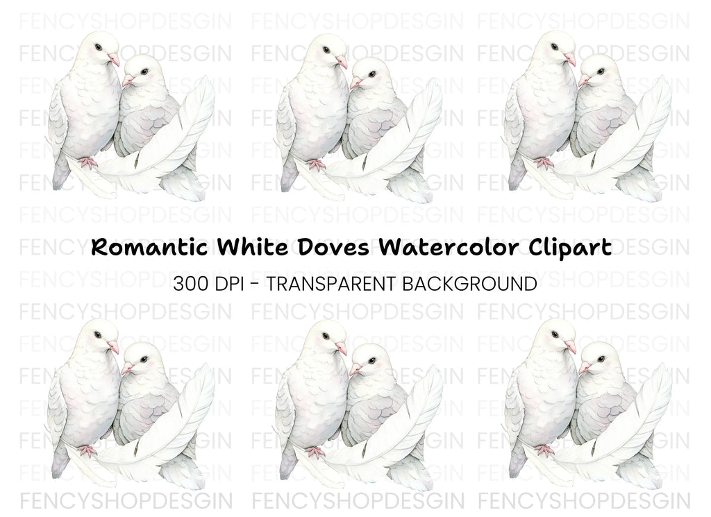 White Doves Feathers Clipart Bundle