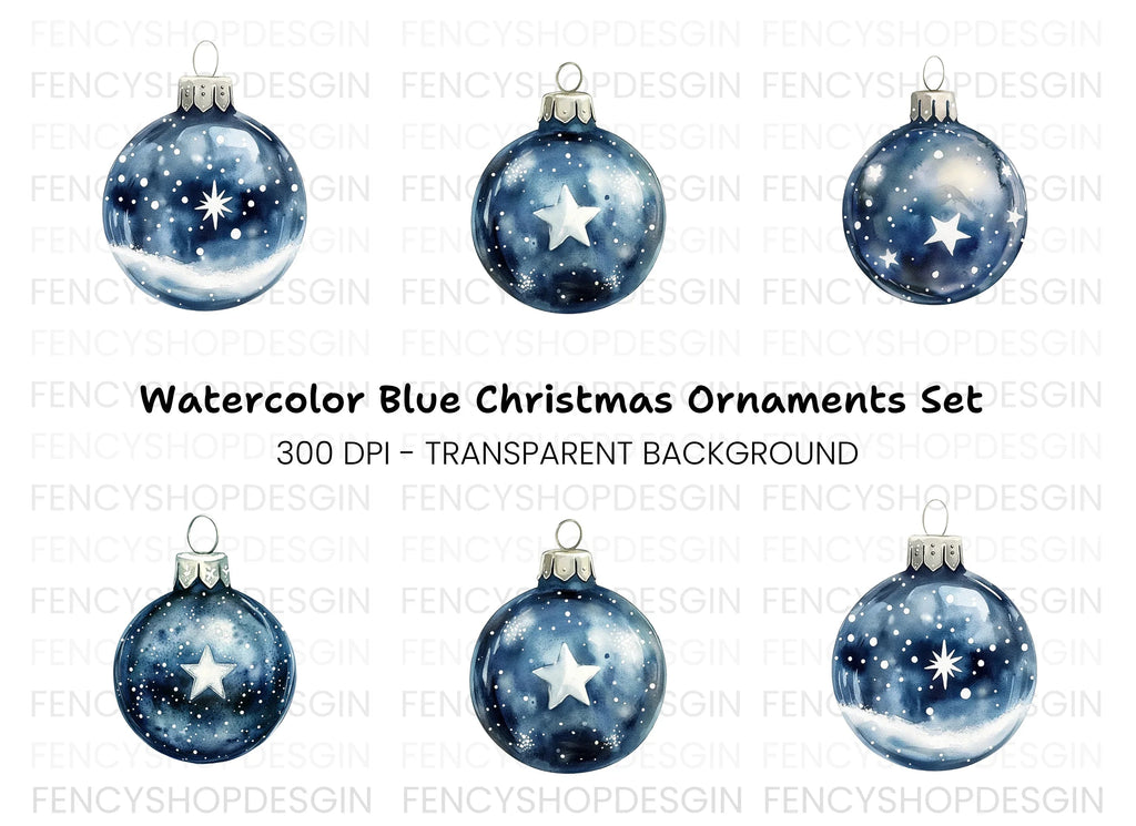 Blue Star Christmas Ornaments Clipart Bundle