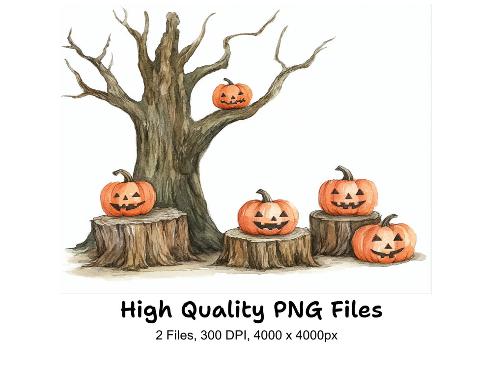 Spooky Halloween Pumpkin Tree Clipart Bundle