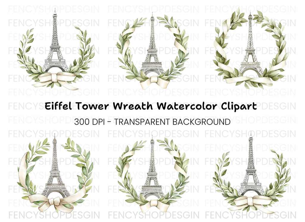 Eiffel Tower Wreath Clipart Bundle