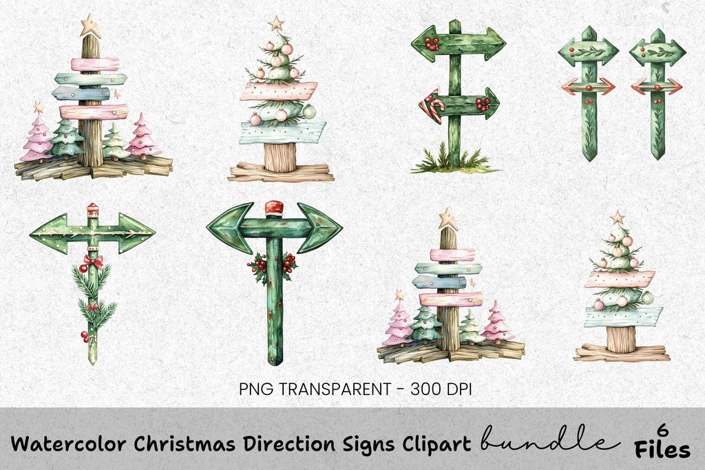 Christmas Direction Signs Clipart Bundle