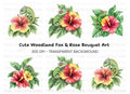 Cute Chameleon on Hibiscus Clipart Bundle