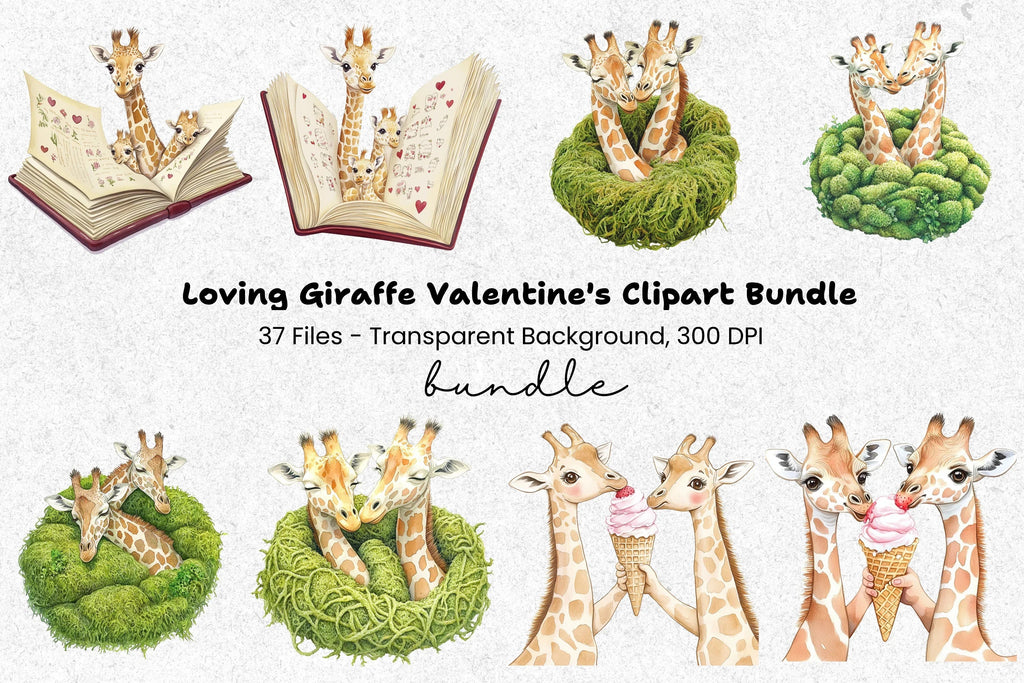 Cute Giraffe Family Clipart Bundle