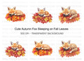 Cute Sleeping Fox on Autumn Leaves Clipart Bundle