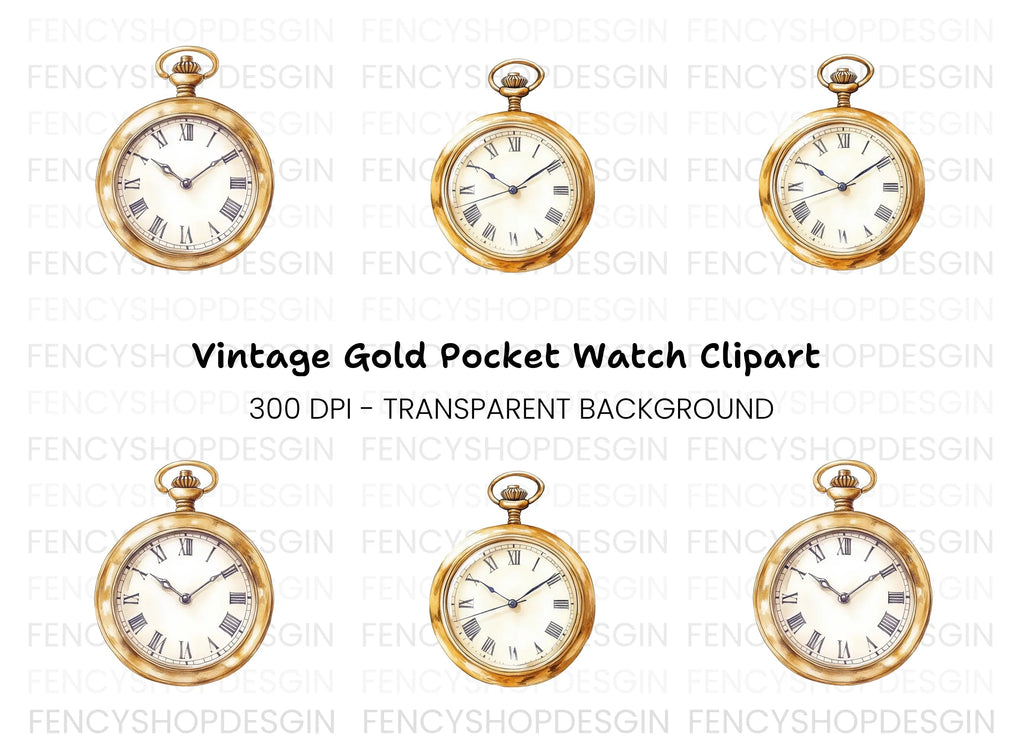 Elegant Vintage Pocket Watch Clipart Bundle