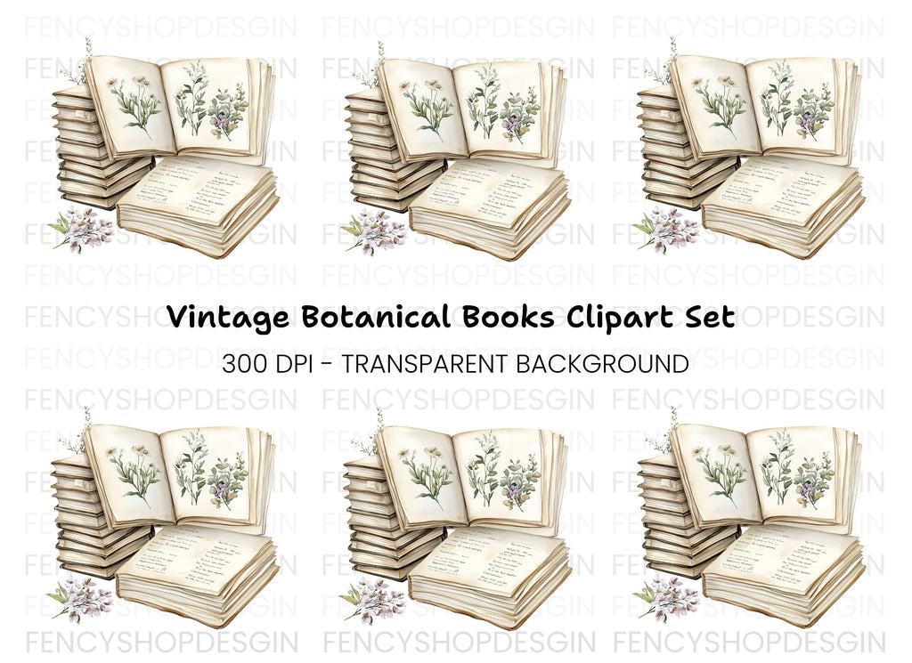 Botanical Books & Flowers Clipart Bundle