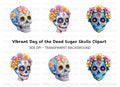 Blue Sugar Skulls with Flowers Clipart Bundle