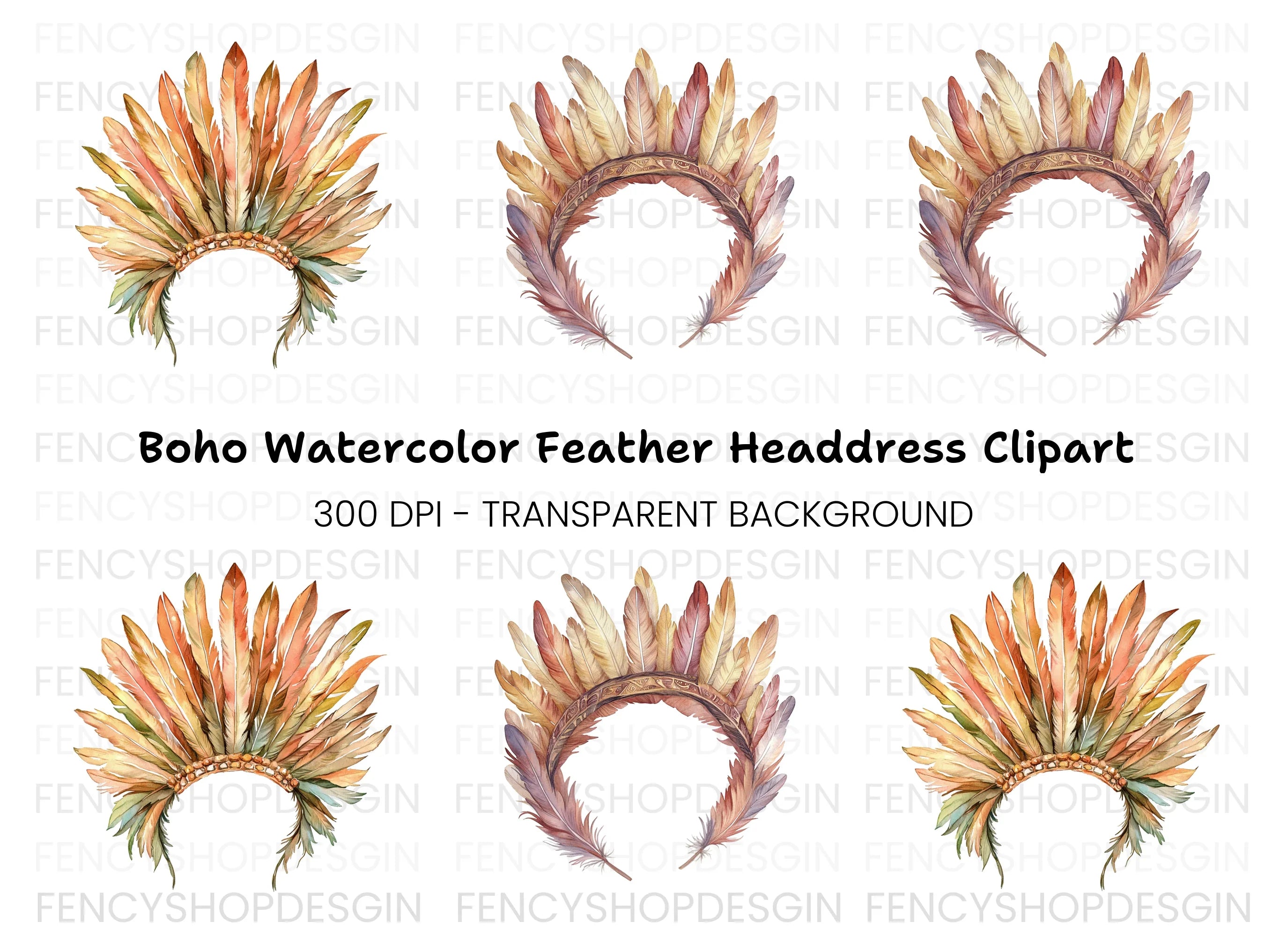 Feather Headdress Clipart Bundle
