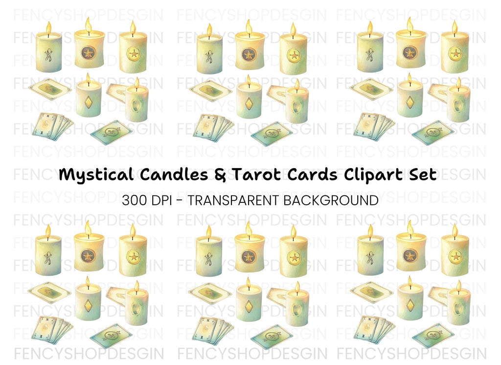 Magical Candles and Tarot Cards Clipart Bundle