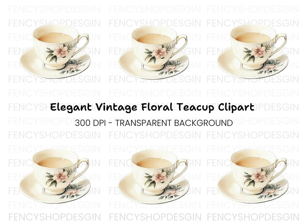 Elegant Floral Teacup Clipart Bundle
