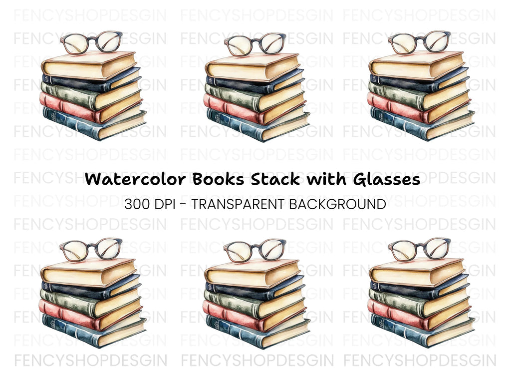 Stack of Books with Glasses Clipart Bundle