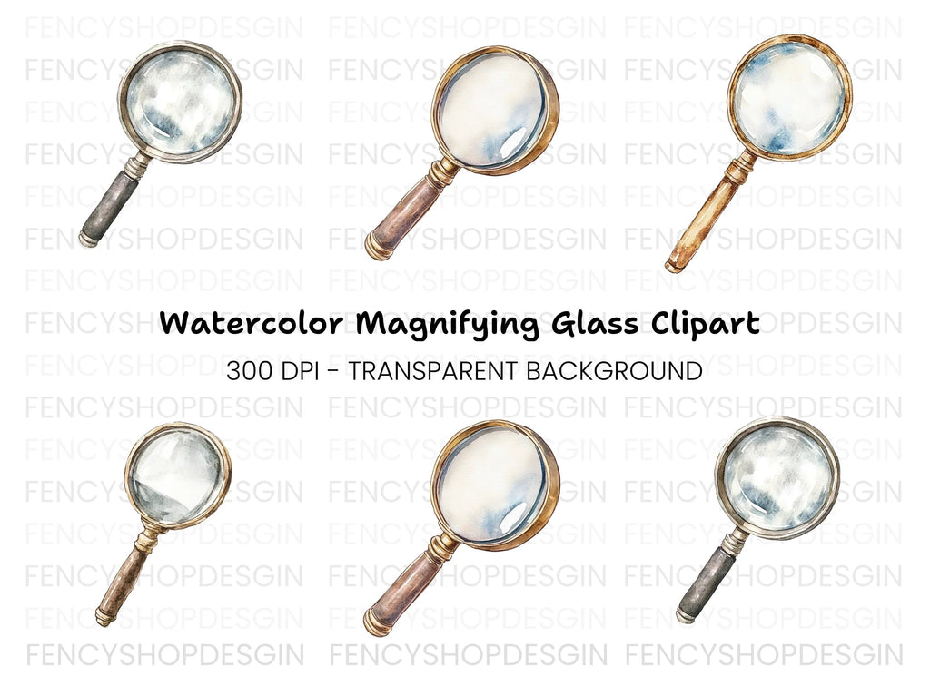 Vintage Magnifying Glass Clipart Bundle