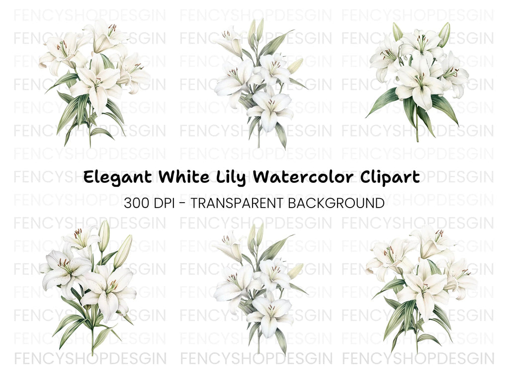 Elegant White Lily Flower Clipart Bundle