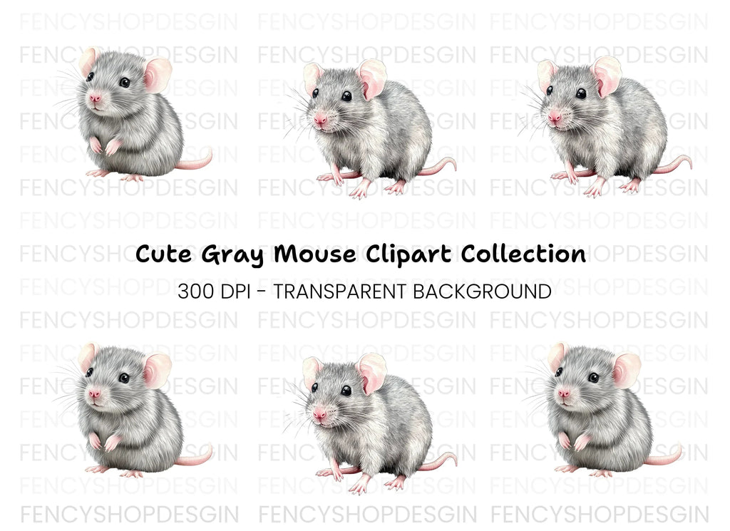 Cute Grey Mouse Clipart Bundle