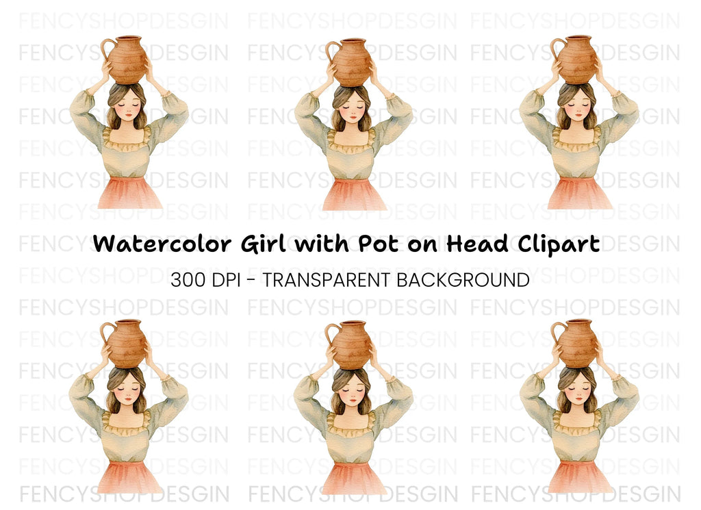 Girl with Clay Pot Clipart Bundle