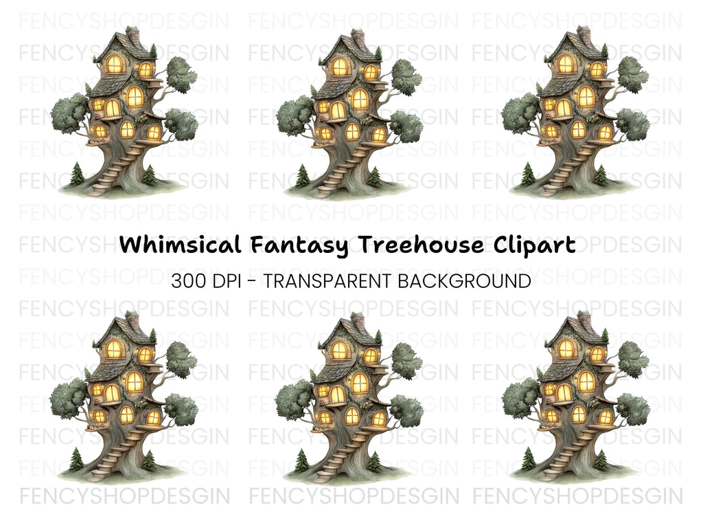 Enchanted Forest Treehouse Clipart Bundle