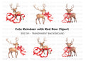 Cute Christmas Reindeer with Red Ribbons Clipart Bundle