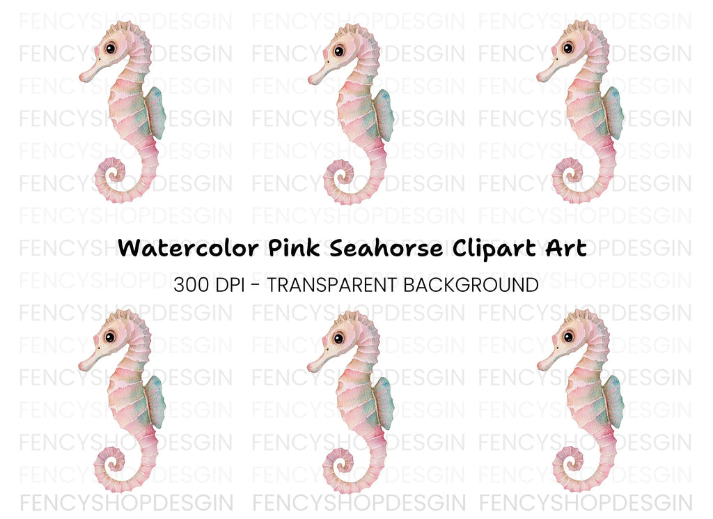 Cute Pink Seahorse Clipart Bundle