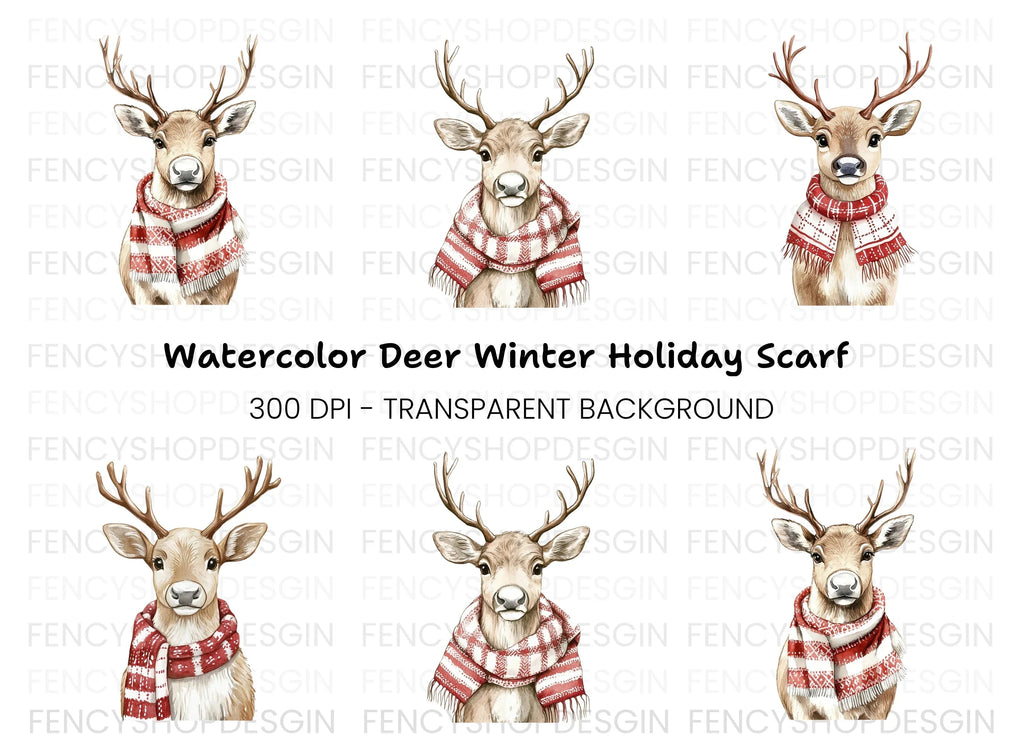 Cute Reindeer with Scarves Clipart Bundle