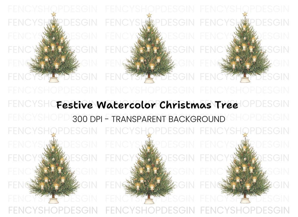 Festive Christmas Tree with Candles Clipart Bundle
