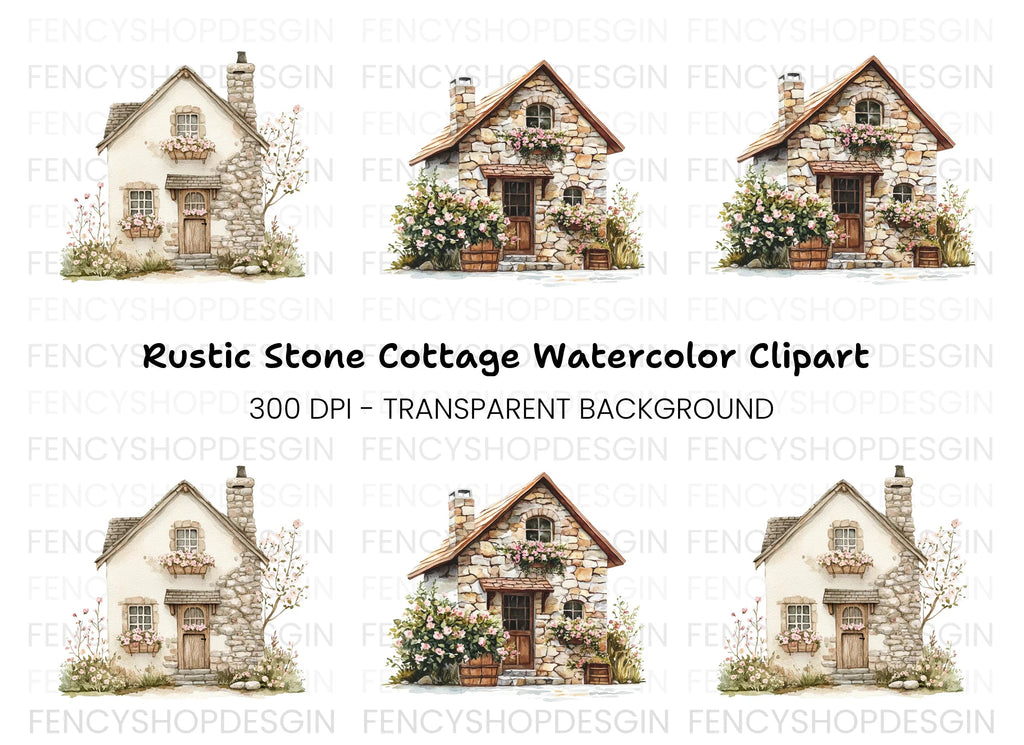Stone Cottage Clipart Bundle