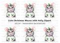Festive Mouse with Holly Clipart Bundle