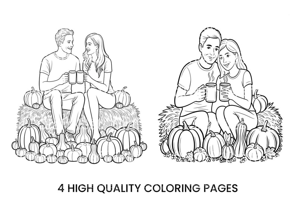 Autumn Couple with Pumpkins Coloring Books