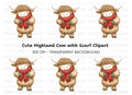 Cute Highland Cow with Scarf Clipart Bundle