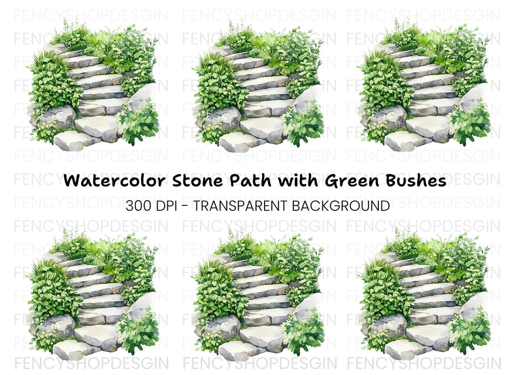 Stone Steps with Lush Greenery Clipart Bundle
