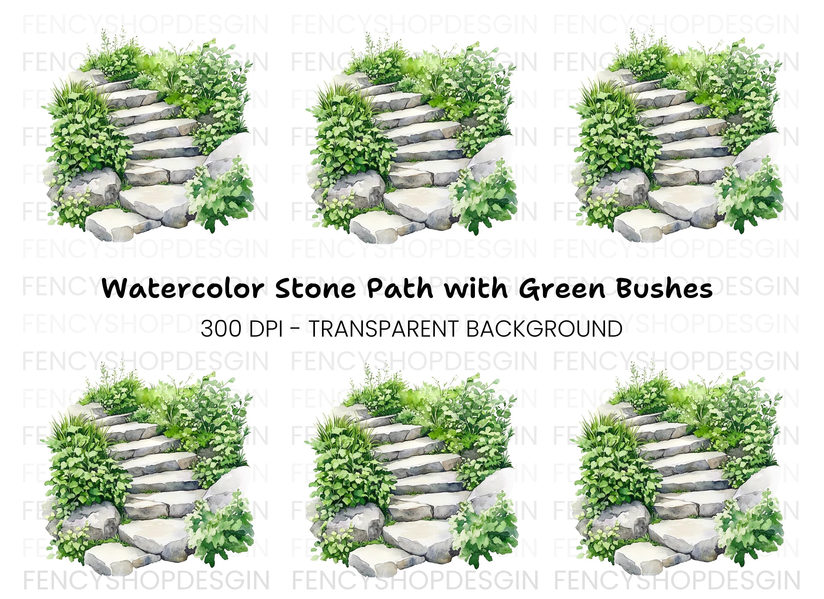 Stone Steps with Lush Greenery Clipart Bundle